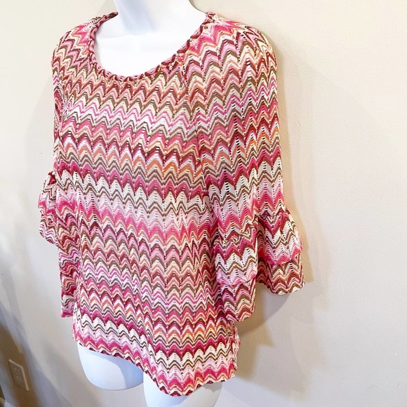 Anthropologie Eva Franco Chevron Pink Blouse Small - Picture 5 of 10